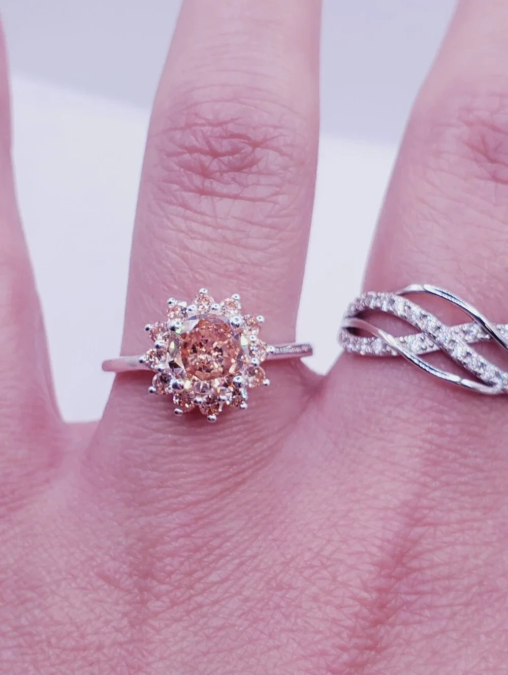 Sparkling Peach Halo Ring — Womens Jewelry